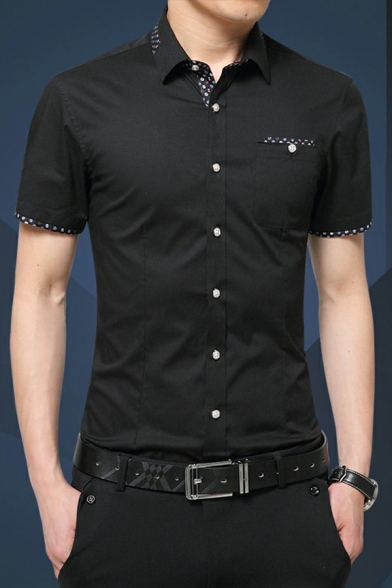 Urban Men's Shirt Panel Design Pocket Detail Button-up Collar Short Sleeve Regular Shirt