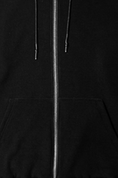 Athletic Men's Hoodie Solid Color Drawstrings Front Pocket Detailed Regular Long-sleeved Zipper Hoodie
