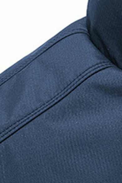 Boyish Coat Pure Color Pocket Long Sleeve Stand Neck Regular Fit Zip Placket Coat for Guys