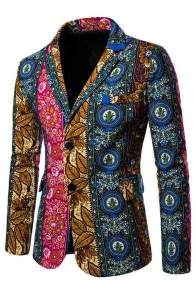 Casual Contrast Color Suit Lapel Double Buttons Welt Pockets Detail Slim Fitted Suit for Men
