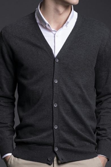 Elegant Cardigan Plain Long-Sleeved V Neck Button down Slim Fitted Cardigan for Men