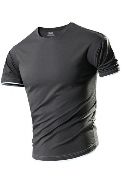 Leisure Tee Shirt Contrast Lined Short-sleeved Round Collar Slim Fit T-shirt for Men