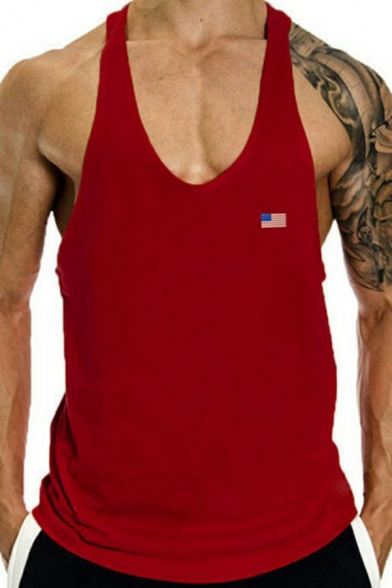 Men Casual Vest Flag Pattern Sleeveless Crew Collar Relaxed Tank Top