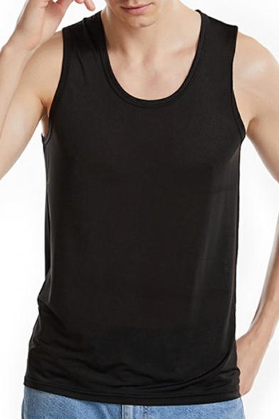 Men Comfortable Tank Pure Color Quick Dry Scoop Neck Sleeveless Relaxed Fit Tank