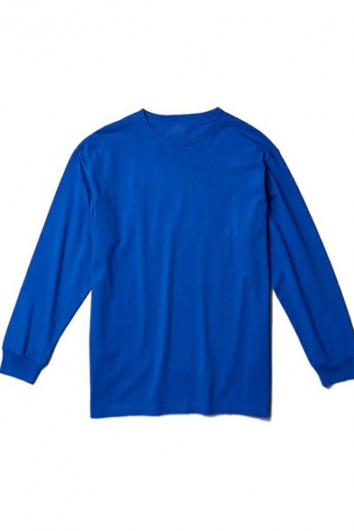 Modern Pure Color Sweatshirt Round Neck Rib Cuffs Long Sleeves Pullover Sweatshirt for Men