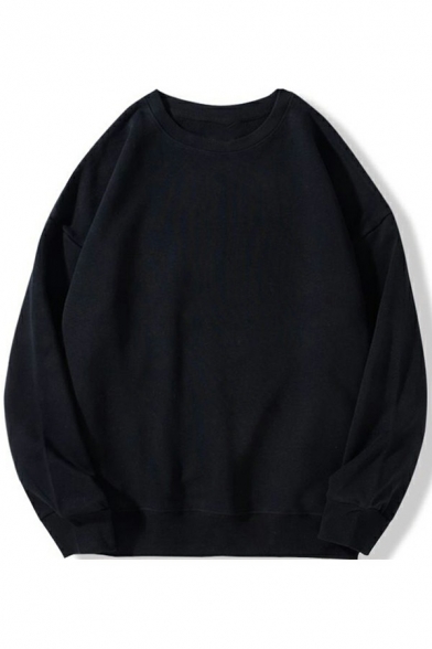 Modern Solid Color Sweatshirt Long Sleeve Crew Neck Pullover Loose Fit Sweatshirt for Men