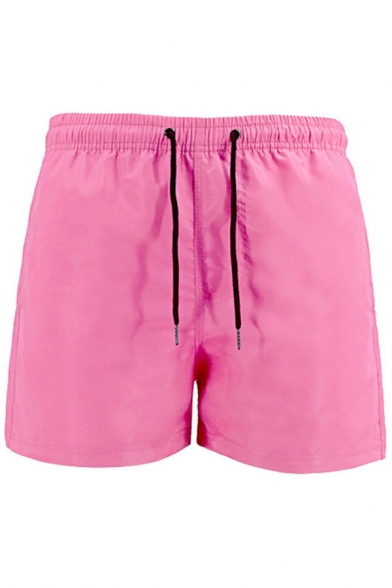 Simple Men's Shorts Solid Drawstring Elastic Waist Regular Fitted Shorts