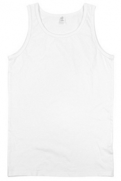 Simple Mens Vest Pure Color Sleeveless Crew Neck Loose Fitted Tank Top