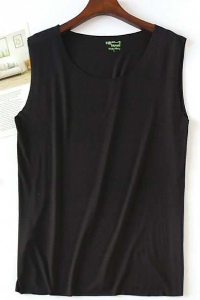Soft Tank Top Pure Color Round Neck Regular Fitted Tank Top for Men