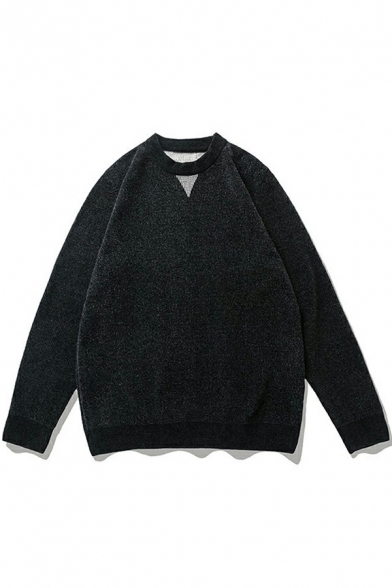 Stylish Guys Sweater Solid Color Crew Neck Knitted Loose Pullover Sweater