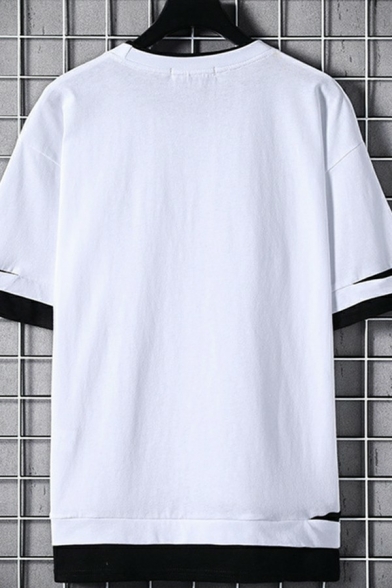 Stylish Whole Colored Guys T-Shirt Fake Two Piece Round Neck Short Sleeves Regular T-Shirt