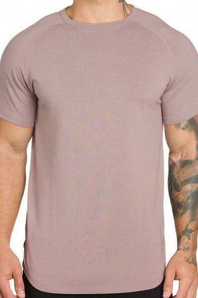 Trendy Men's T-Shirt Pure Color Short Sleeve Crew Neck Regular Fitted T-Shirt