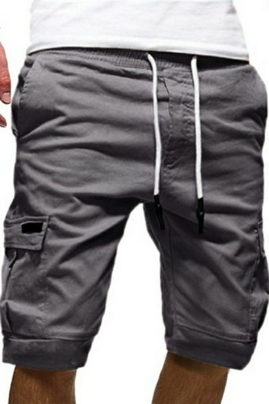 Urban Mens Shorts Side Pockets Design Elasticated Drawstring Waist Straight Mid Rise Cargo Shorts