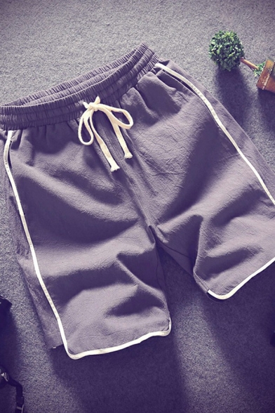 Vintage Shorts Color Block Elasticated Waist with Drawstring Mid Rise Straight Fit Shorts for Men