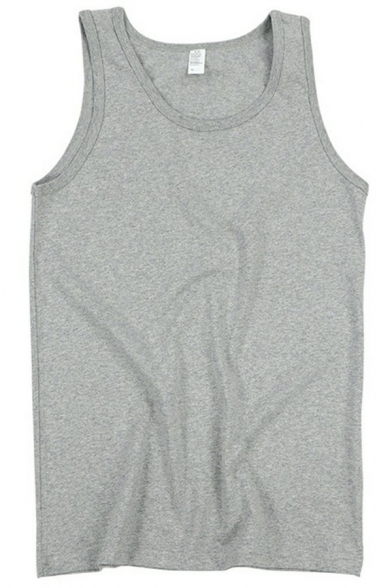 Casual Mens Tank Plain Round Neck Sleeveless Loose Fitted Tank Top for Men