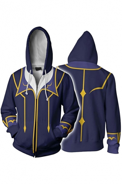 Creative Mens Hoodie 3D Comic Printed Zip Up Long-Sleeved Relaxed Fit Drawcord Hoodie