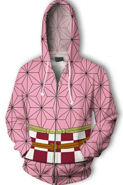 Fancy Guys Hoodie 3D Pattern Drawstring Side Pocket Zipper Loose Hoodie