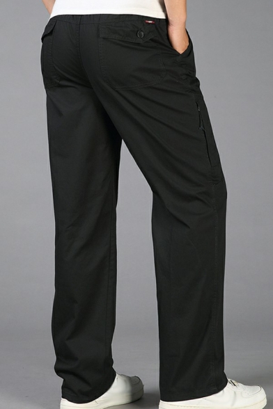 Hot Mens Pants Solid Color Side Pocket Mid Rise Full Length Loose Fit Pants
