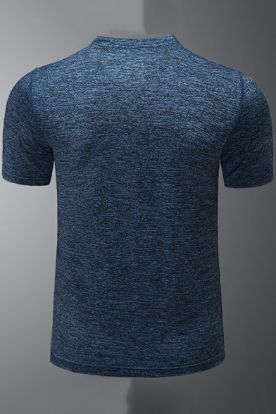 Men Basic T-Shirt Solid Color Round Neck Short Sleeves Slim Fit T-Shirt