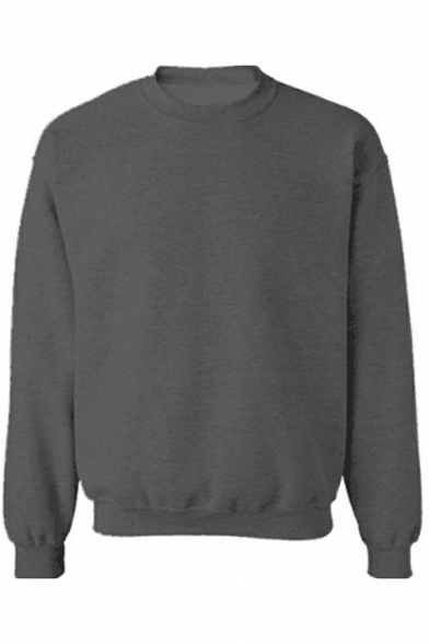 Men Edgy Sweatshirt Pure Color Long-Sleeved Crew Neck Relaxed Sweatshirt