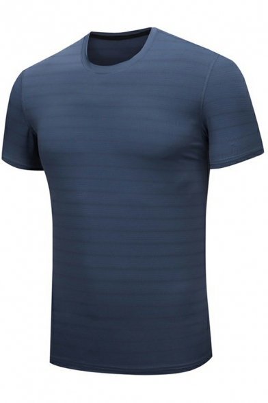 Men Formal T-Shirt Pure Color Crew Neck Short Sleeves Regular Fit T-Shirt
