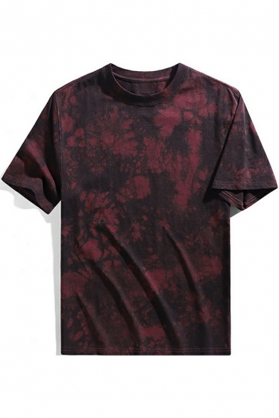 Men Pop T-Shirt Tie Dye Pattern Round Neck Short Sleeve Oversized T-Shirt