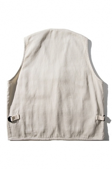Men's Leisure Waistcoat Plain Zip Closure Pocket V-Neck Loose Fit Waistcoat
