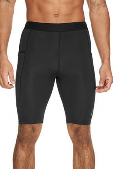 Men Vintage Shorts Plain Pocket Designed Elasticated Waist Mid Rise Slim Fit Shorts