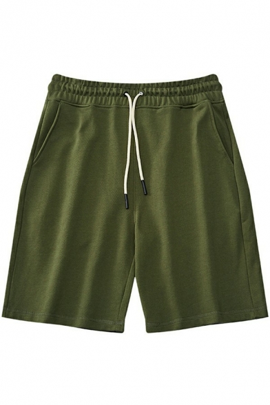 Elegant Men's Shorts Solid Elasticated Waist Drawstring Mid Rise Pocket Loose Shorts