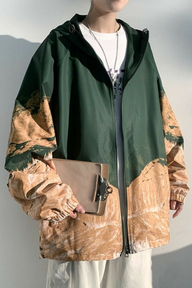Popular Guy's Jacket Contrast Color Pocket Long Sleeves Regular Fit Zipper Down Jacket