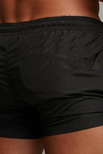 Popular Men's Shorts Solid Drawstring Elastic Waist Low Rise Slimming Shorts