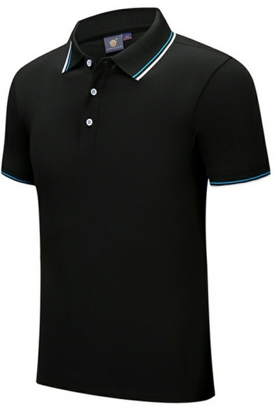 Popular Polo Shirt Stripe Printed Button Embellished Collar Short-sleeved Fitted Polo Shirt for Men