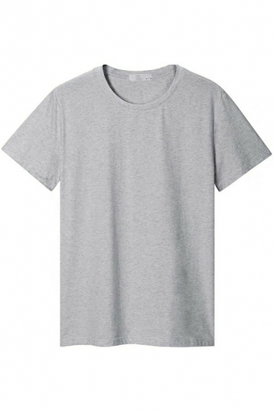Soft T-Shirt Pure Color Round Neck Short Sleeve Fitted T-Shirt for Men