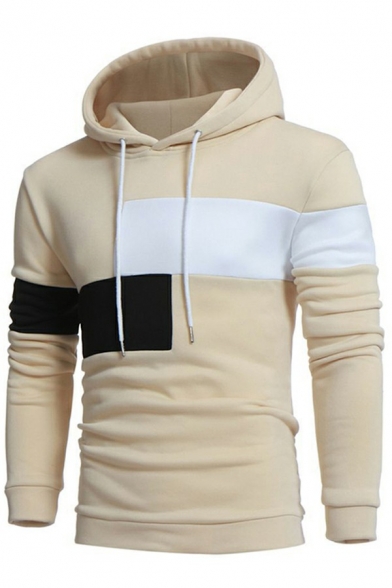 Sportswear Men's Hoodie Color-Blocked Long Sleeve Slim-Fitted Drawstring Hoodie
