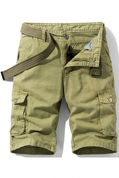 Urban Mens Cargo Shorts Plain Flap Pockets Zipper Fly Detail Mid-Rised Slim Fitted Shorts