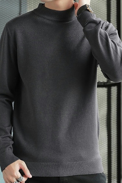 Basic Mens Sweater Plain Mock Neck Long Sleeved Knitted Pullover Sweater