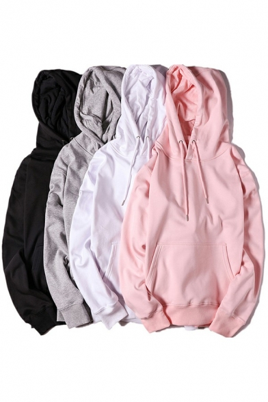 Casual Men's Hoodie Solid Color Long Sleeve Pocket Drawstring Decorate Fit Hoodie