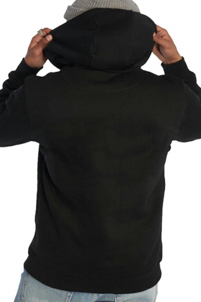 Casual Men's Hoodie Solid Color Long Sleeve Pullover Drawstring Hoodie