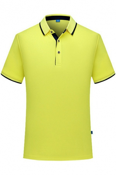 Classic Guys Polo Shirt Stripe Pattern Button Placket Fitted Short Sleeves Polo Shirt