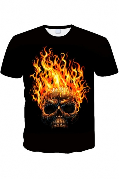 Cool Mens T-Shirt 3D Skull Pattern Short Sleeved Crew Neck Regular Fit T-Shirt