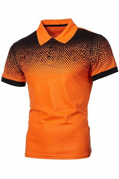 Cozy Polo Shirt Ombre Print Button Detail Collar Short-sleeved Slim Fit Polo Shirt for Men