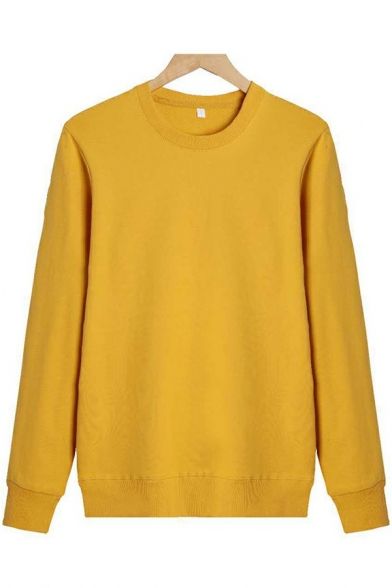 Leisure Sweatshirt Pure Color Long Sleeves Crew Neck Regular Fit Sweatshirt for Men
