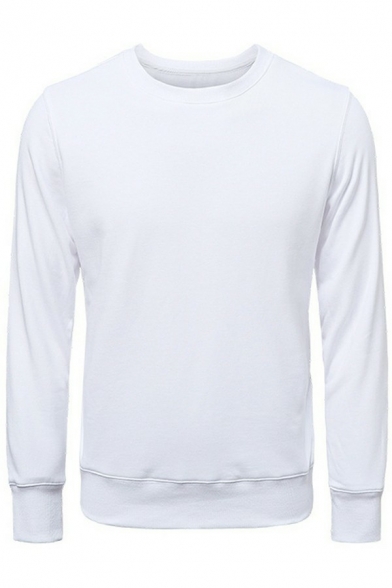 Men Leisure Sweatshirt Solid Color Long-sleeved Crew Neck Relaxed Fitted Sweatshirt