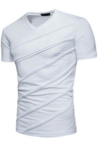 Men Modern T-shirt Plain Striped Designed V-Neck Short Sleeve Regular Fit Tee Shirt