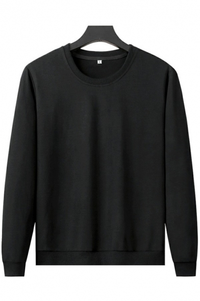 Normal Mens Solid Color Sweatshirt Long Sleeves Round Neck Loose Fit Soft Pullover Sweatshirt