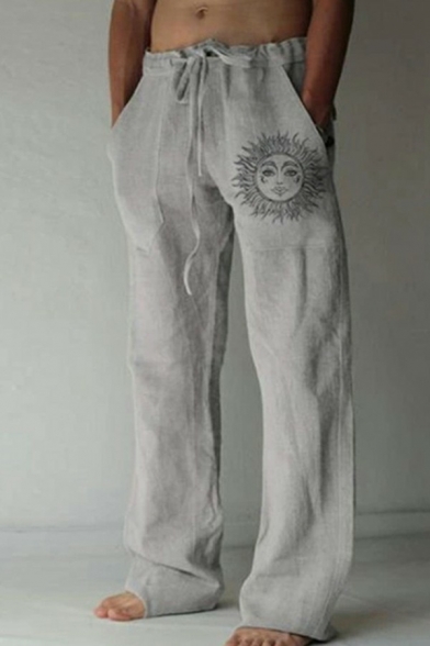 Popular Pants Figure Patterned Drawcord Waist Pocket Embellish Full Length Loose Pants for Men
