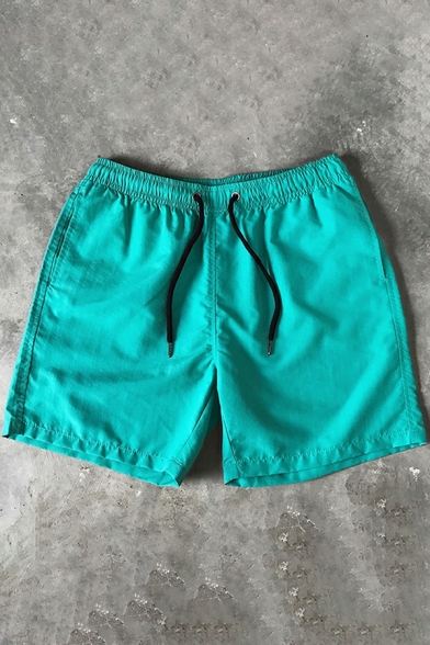 Simple Mens Shorts Pure Color Elasticated Waist with Drawstring Relaxed Fit Shorts