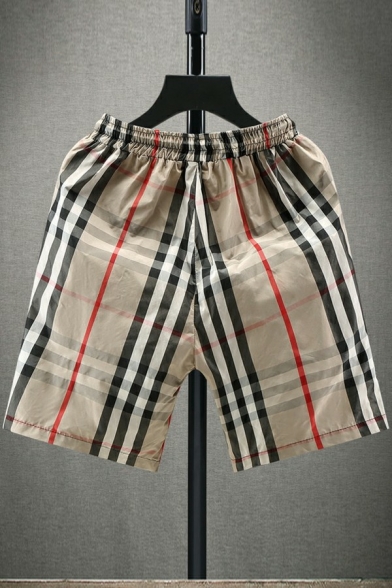 Smart Guys Shorts Plaid Pattern Elasticated Drawstring Waist Pocket Designed Regular Shorts