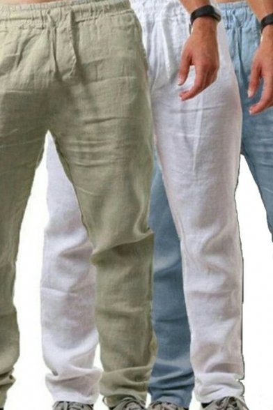 Sporty Men's Pants Plain Mid Rise Drawstring Loose Fit Pants