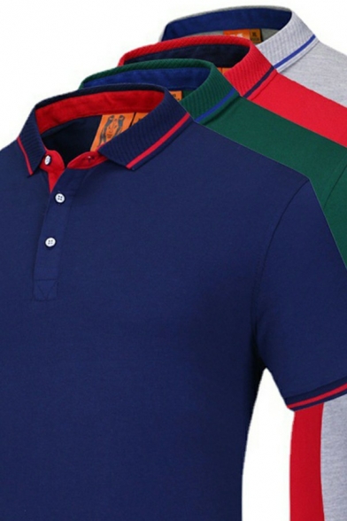 Basic Men's Polo Shirt Pure Color Button Detail Lapel Collar Short-Sleeved Slim Polo Shirt